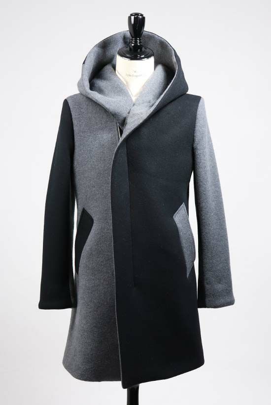 1PIU1UGUALE3 WRAP NECK HOOD COAT gray クリアランス本物