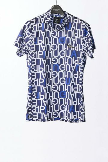 LADIES' S/S MOCK NECK 1PIU1UGUALE3 FULL MIX LOGO［BLACK