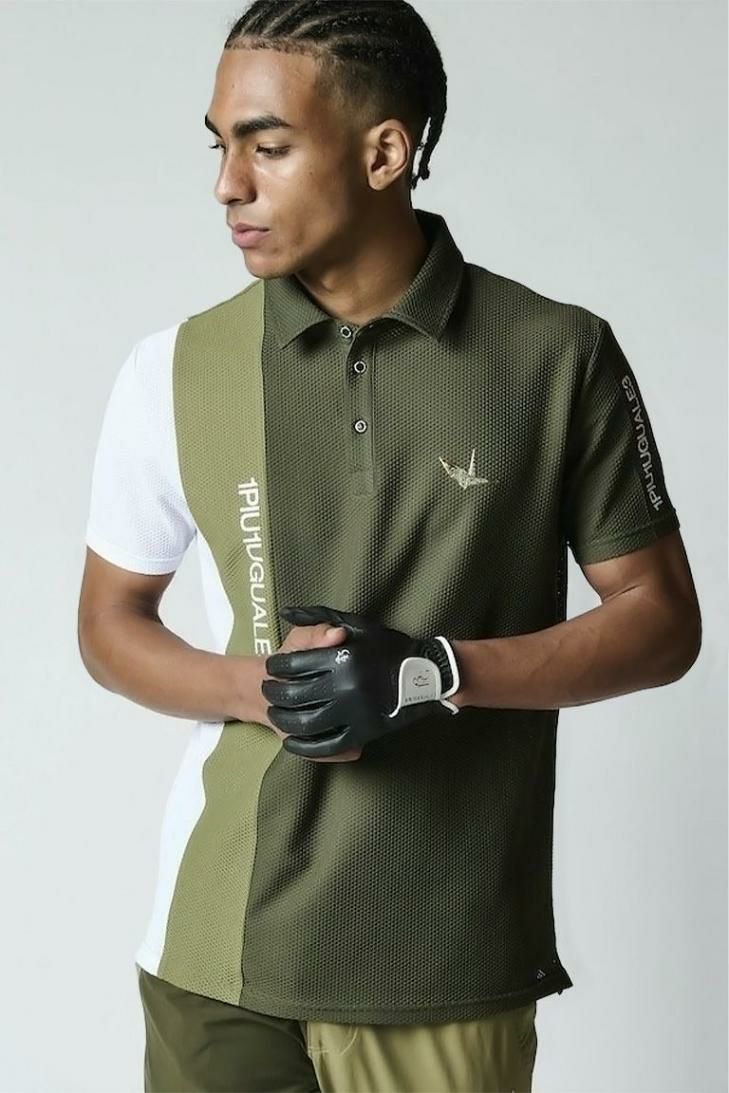 S/S POLO STRIPE SWITCH［KHAKI］