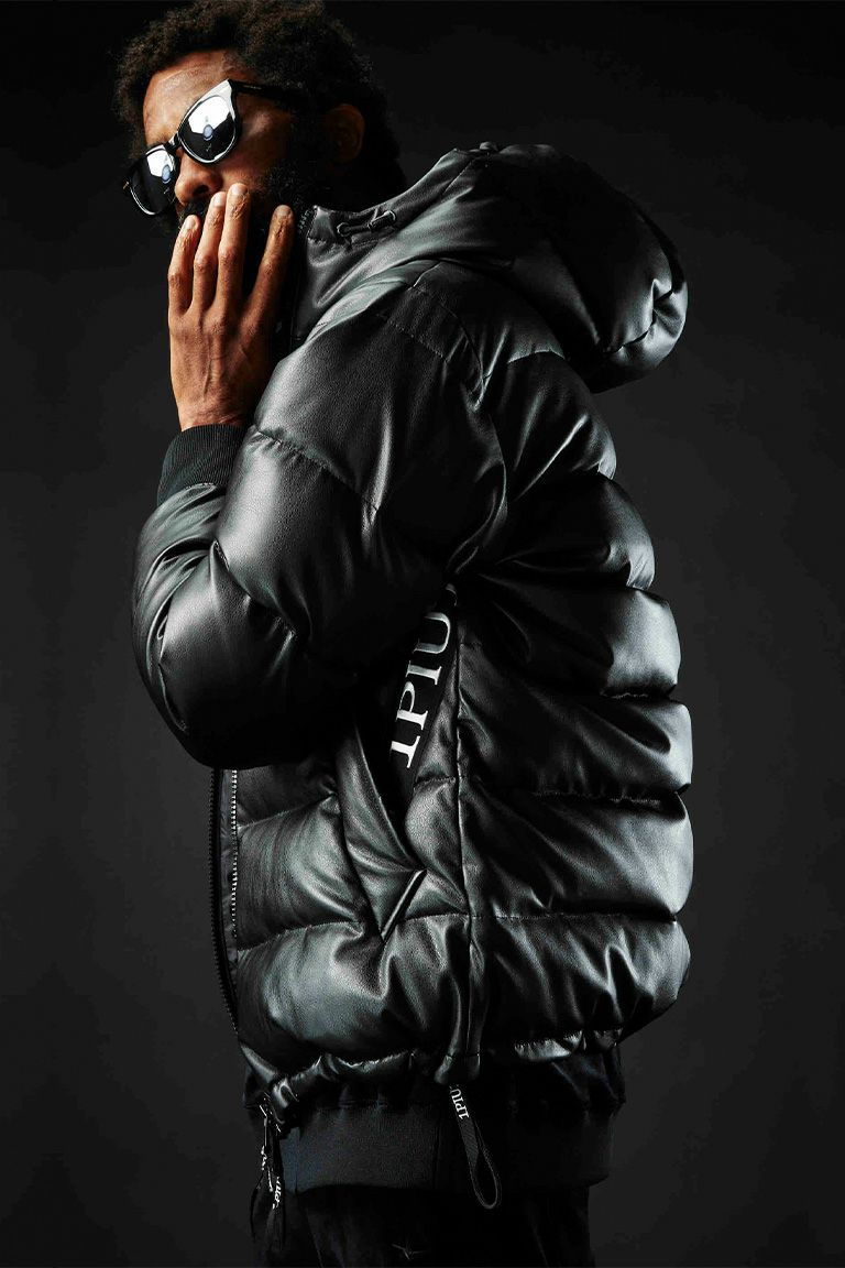 R[10] 113 RIBBON TAPE HOODED DOWN JK SPORT LEATHER［BLACK 