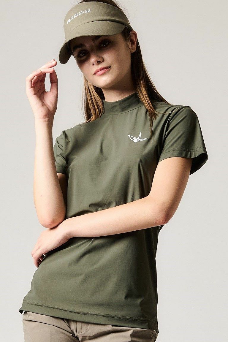 美品1piu1uguale3GOLF/モックネッククレイジーシャツ/ブラウン6 LADIES' S/S MOCK NECK NEON BACK TAPE［KHAKI］ | VATOMCE