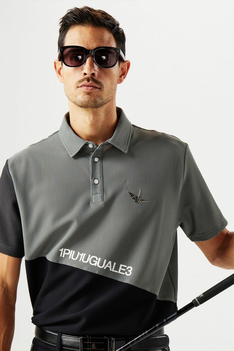 S/S POLO DIAGONAL SWITCH［BLACK］ | VATOMCE | 1PIU1UGUALE3正規店